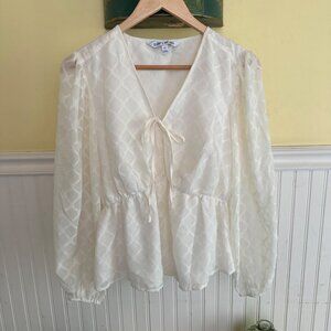 Elizabeth and James XS Cream long sleeve poet blouse bow ruffle peplum